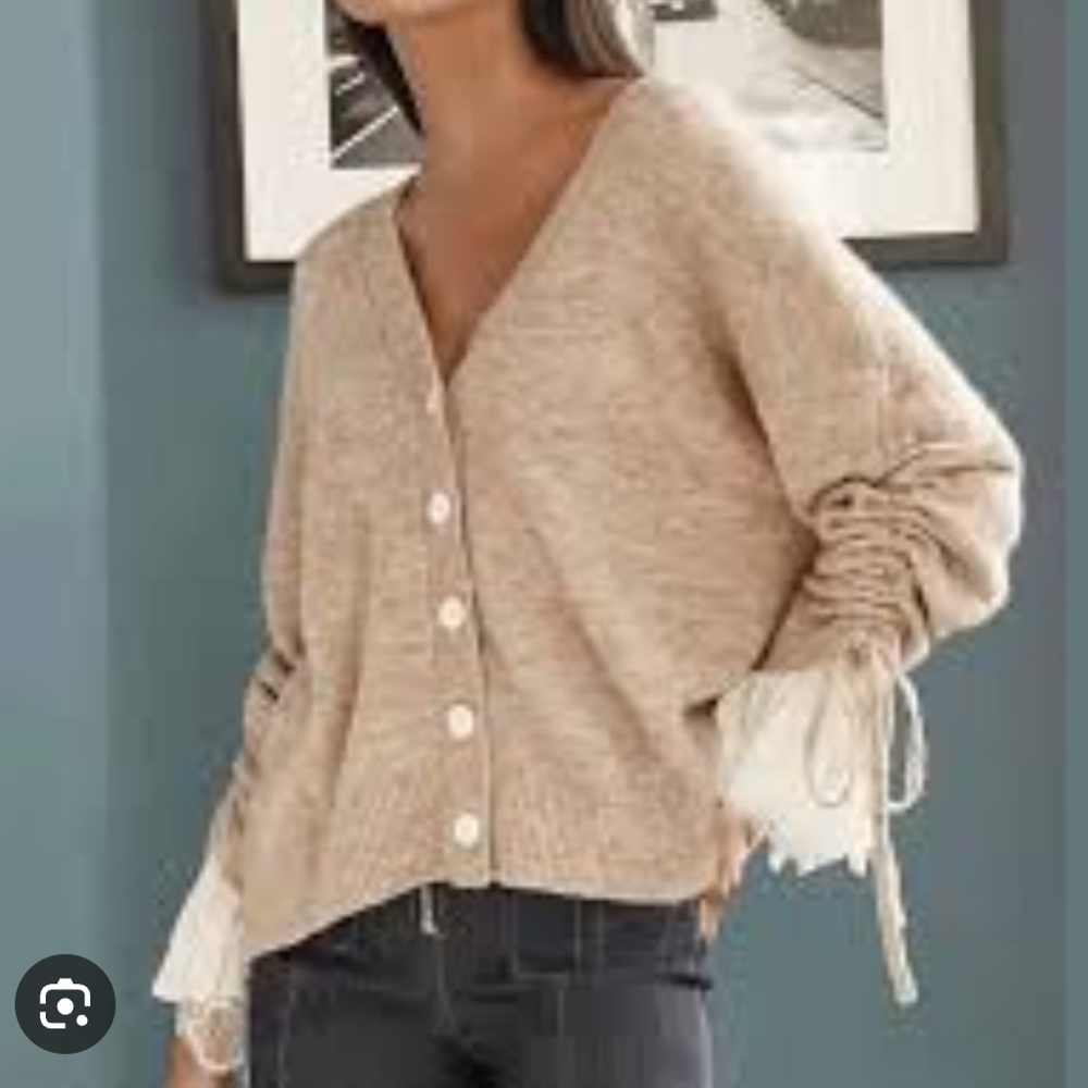 Cinq a Sept Light Brown Cardigan with Button Detail